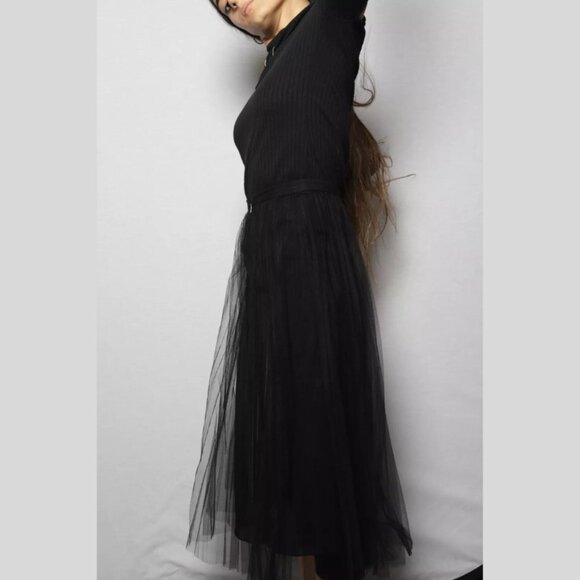 NWT VERSACE Black Tulle Pleated Midi Skirt Sheer 2017 Sz 46 - Picture 3 of 6